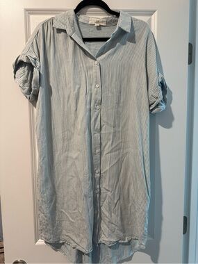 Thread & Supply Light Blue Striped Casual Button-Down Shirt Dress